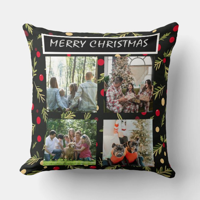 Cojín Decorativo Black Christmas Patterns  4 Photo Collage (Anverso)