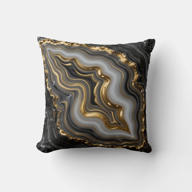 Cojín Decorativo Black Gold Agate Geode Luxury Marble (Anverso)