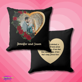 Cojín Decorativo Black & Gold Roses, Gold Heart Photo Frame