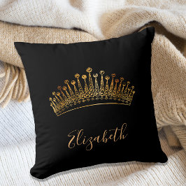 Cojín Decorativo Black gold tiara crown name elegant