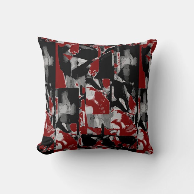 Cojín Decorativo Black Gray White Burgundy Contemporary Art Print (Anverso)