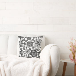 Cojín Decorativo Black Gray White Retro Floral Art Seamless Pattern