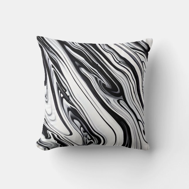 Cojín Decorativo Black Ink Swirls Marble Pillow - Elegancia eterna (Anverso)