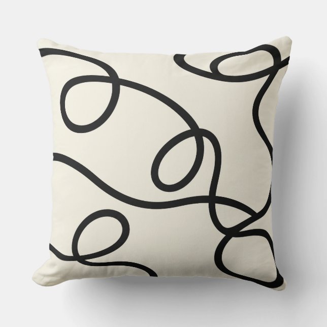 Cojín Decorativo Black Ivory Loop Line Abstract (Anverso)