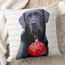 Cojín Decorativo Black Lab Feliz Navidad - Perro Cute Labrador