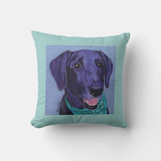 Cojín Decorativo Black Lab Pillow - "Gus" (Anverso)