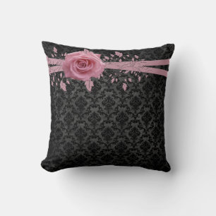 Cojín Decorativo Black Luxury Damask Pink Rose Pillow
