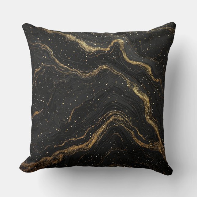 Cojín Decorativo Black Marble Gold Veins Luxury Abstract (Anverso)