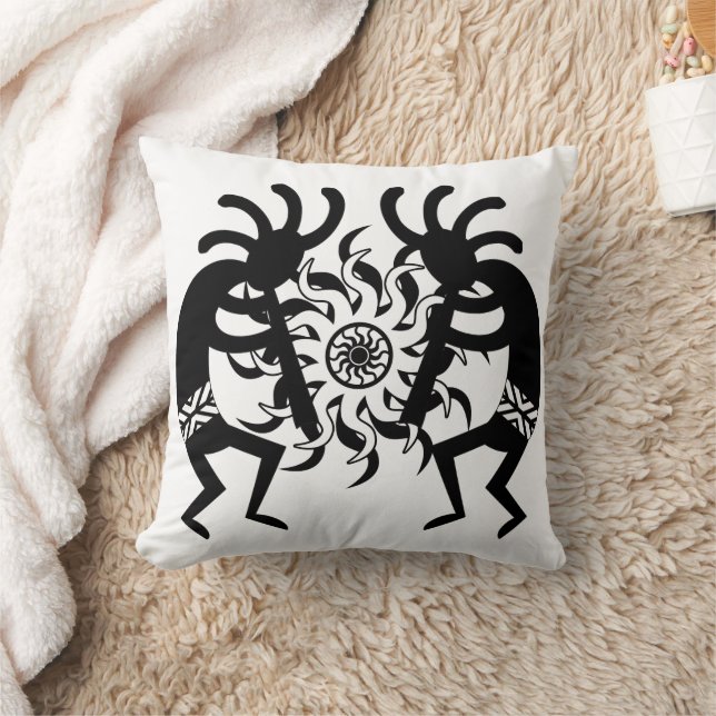 Cojín Decorativo Black N White Southwest Tribal Sun Aztec Kokopelli (Manta)