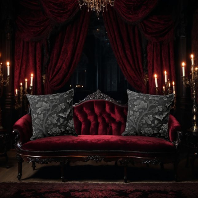 Cojín Decorativo Black on Black Floral Design with Bats (Subido por el creador)