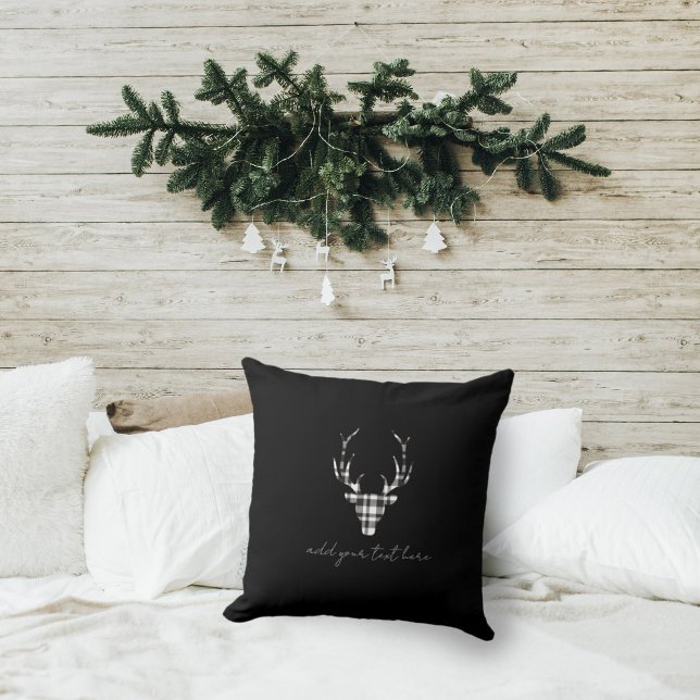 Cojín Decorativo Black Plaid Deer Christmas (rustic elegant personalized christmas throw pillow. black plaid deer design)