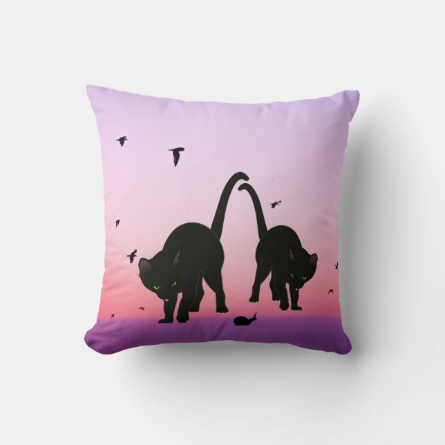 Cojín Decorativo Black Purple Beach Cats Birds Scene (Anverso)