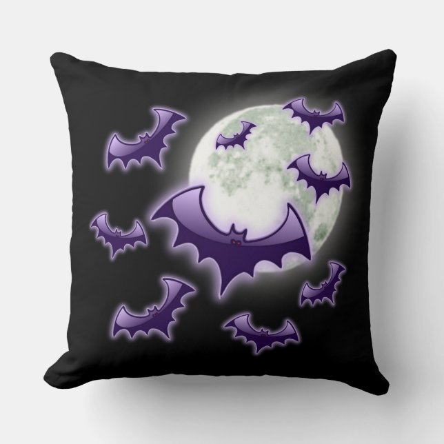 Cojín Decorativo Black & Purple Full Moon Bats (Anverso)