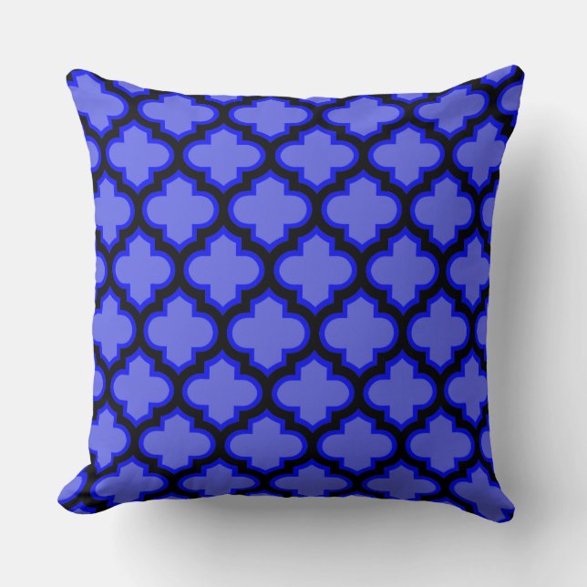 Cojín Decorativo Black Royal Blue Quatrefoil Trellis Pillow (Anverso)