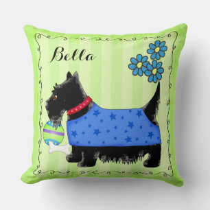 Cojín Decorativo Black Scottie Terrier Dog Name Personalized Green