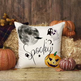 Cojín Decorativo Black Spooky Moon Ghost Bat Halloween