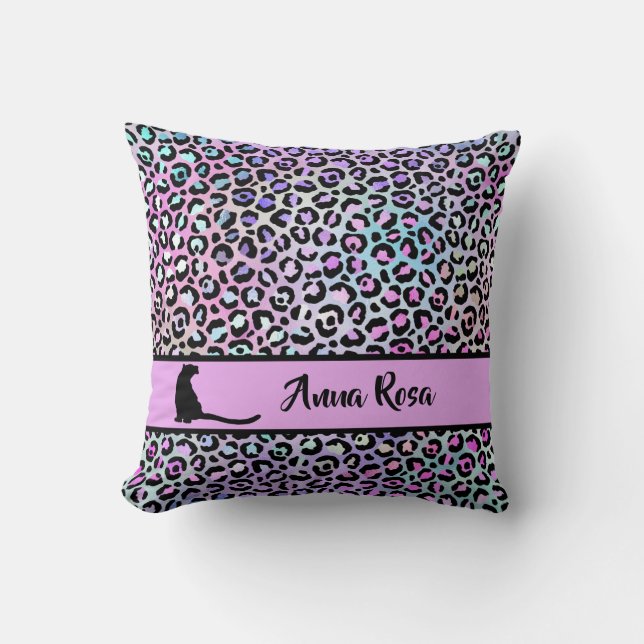 Cojín Decorativo *~* Black Spots Leopard Rainbow Animal Pattern (Anverso)