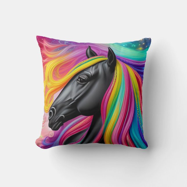 Cojín Decorativo Black Stallion Colorful Mane (Anverso)
