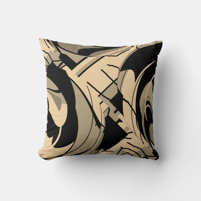 Cojín Decorativo Black Tan Taupe Brown Swiling Lush Leaves Motif (Anverso)