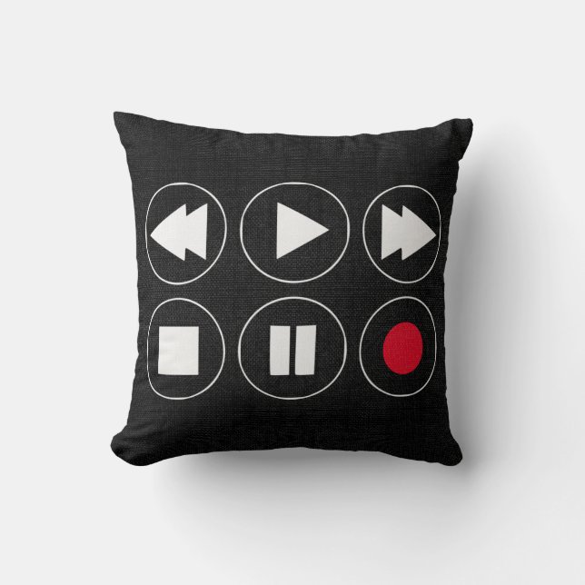 Cojín Decorativo Black Tech Icons Rewind Play Fast Foward (Anverso)
