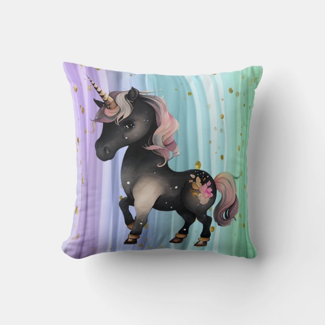 Cojín Decorativo Black Unicorn Púrpura Tail (Anverso)