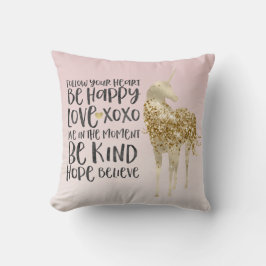 Cojín Decorativo Black Watercolor Inspirador Gold Unicorn