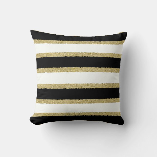 Cojín decorativo Black, White and Gold Stripes (Anverso)