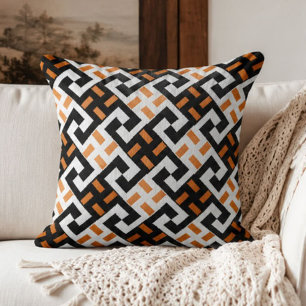 Cojín Decorativo Black White and Orange Geometric Greek Key
