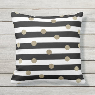 Cojín Decorativo Black, White & Gold Dot & Stripe