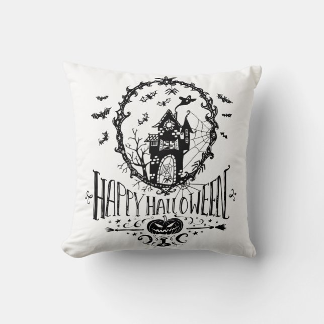 Cojín Decorativo Black & White Happy Halloween Pillow (Anverso)