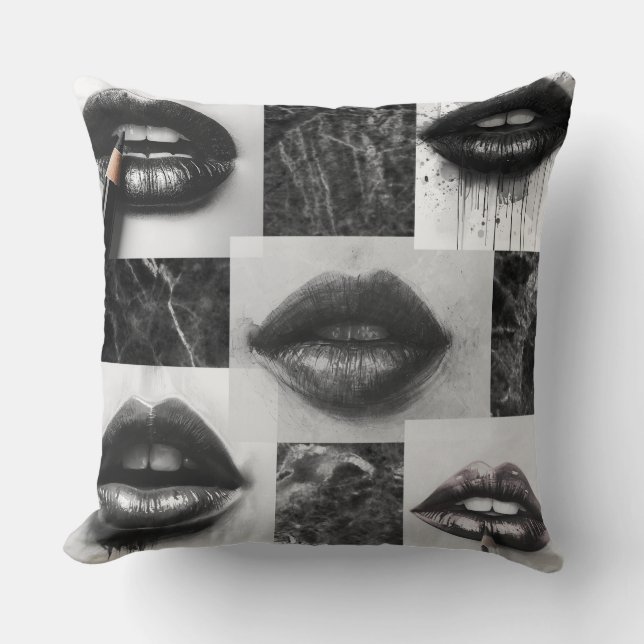 Cojín Decorativo Black & White Lips Collage Throw Pillow (Anverso)