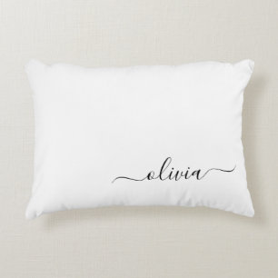 Cojín Decorativo Black White Modern Script Girly Monograma Nombre