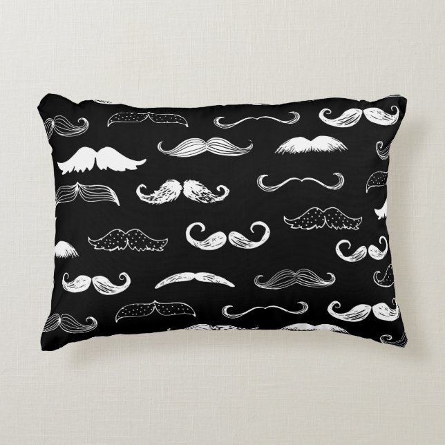 Cojín Decorativo Black & White Moustache Seamless Repeat Background (Anverso)