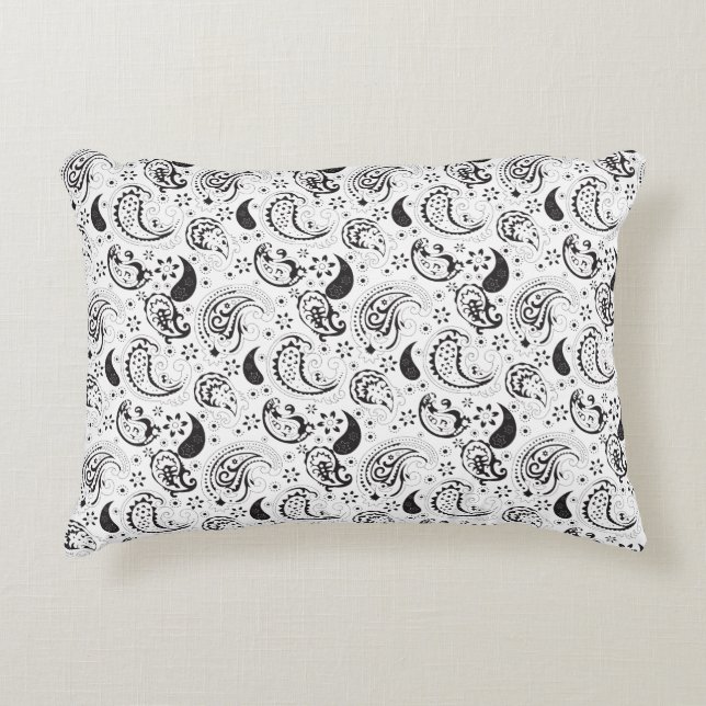 Cojín Decorativo Black & White Paisley Pattern –Elegant Textile Art (Anverso)