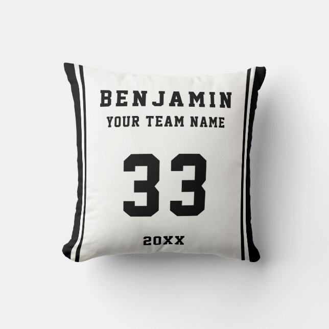 Cojín Decorativo Black White Player Name Number Team Sports Kids (Anverso)
