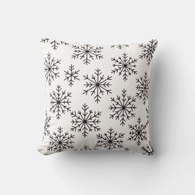 Cojín Decorativo Black & White Snowflake Throw Pillow – Minimalist  (Anverso)