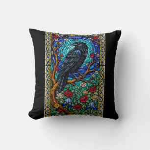 Cojín Decorativo Blackbird Sained Glass Corvid Raven