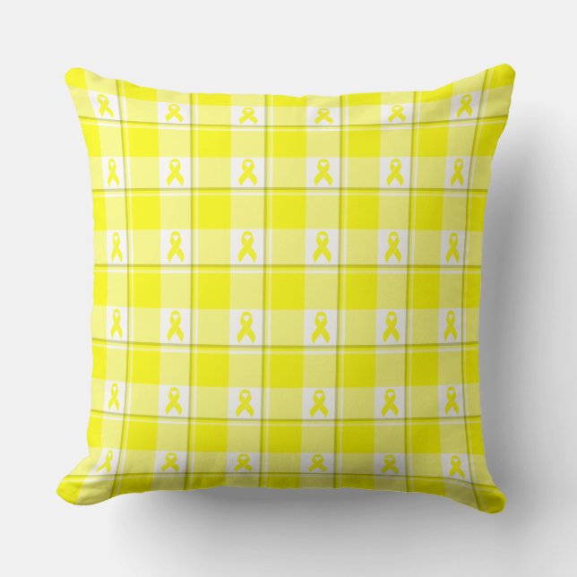 Cojín Decorativo Bladder Cancer Awareness Plaid Yellow Ribbon (Anverso)
