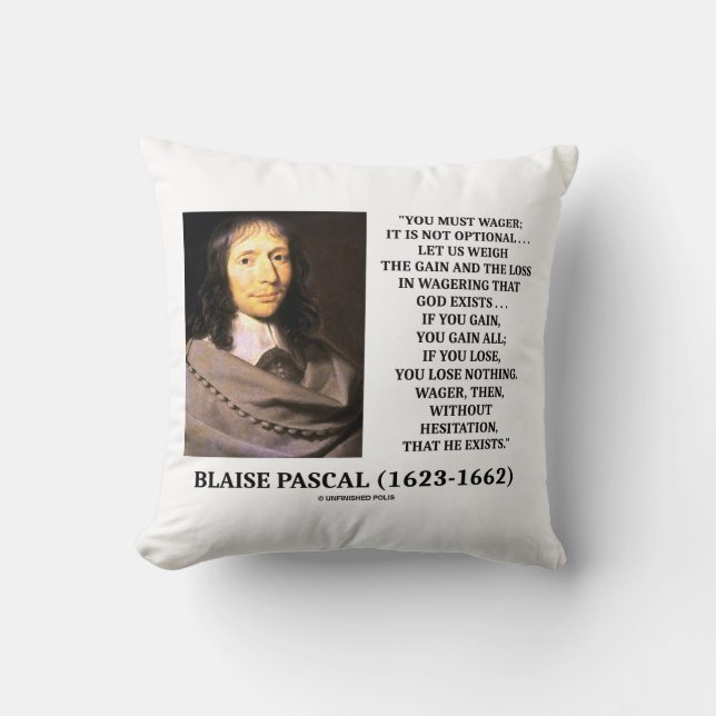 Cojín Decorativo Blaise Pascal Gain Poss Wagering que Dios existe (Anverso)