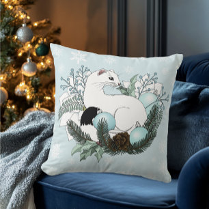Cojín Decorativo Blancas flores de armiño Navidad copos de nieve az