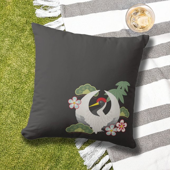 Cojín Decorativo Blancas Grúa Japonesas Símbolos Afortunados Negro (Subido por el creador)
