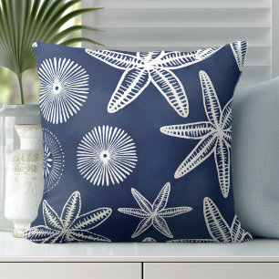 Cojín decorativo blanco azul de Starfish costero