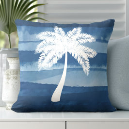 Cojín Decorativo Blanco azul del árbol de palmas tropical