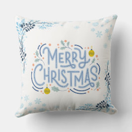 Cojín Decorativo Blanco Azul Divertido Feliz Navidad 
