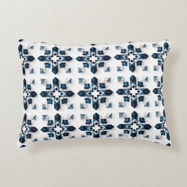 Cojín Decorativo Blanco Azul Geométrico Abstracto Moderno (Anverso)