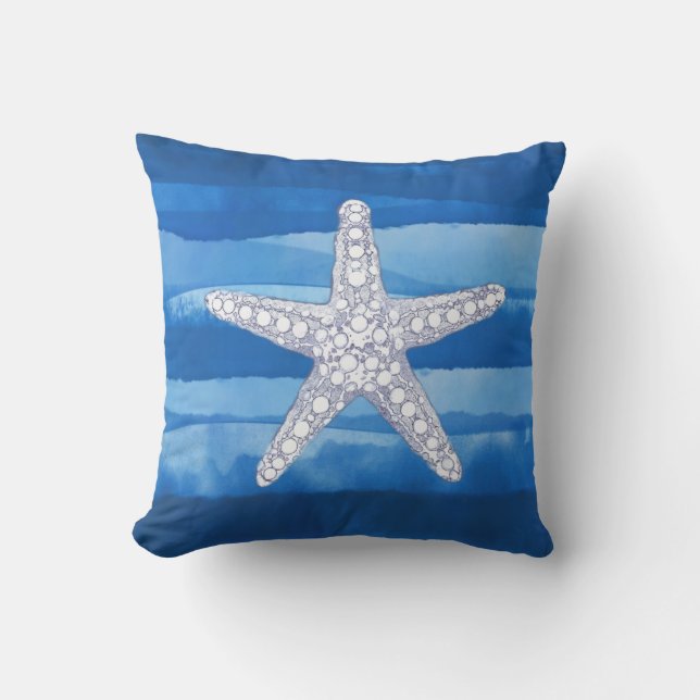 Cojín decorativo blanco azul marino Starfish (Anverso)