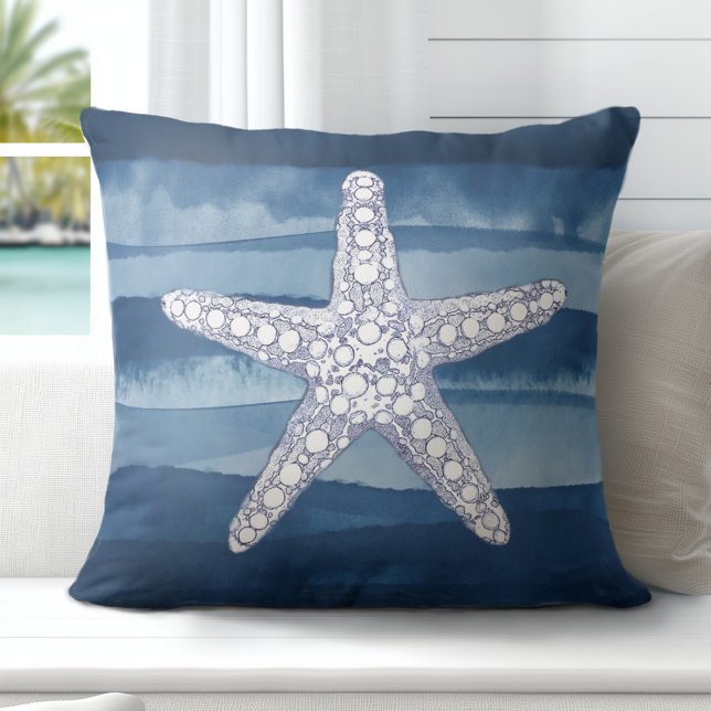 Cojín decorativo blanco azul marino Starfish (Coastal Elegance Redefined: Explore Totally Coast's Exclusive Pillow Designs)