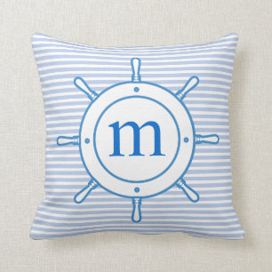 Cojín Decorativo Blanco azul náutico de las rayas el del