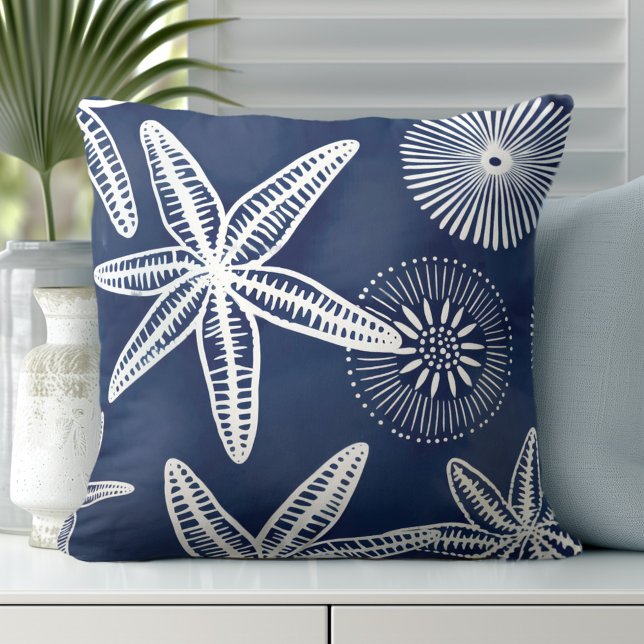 Cojín decorativo blanco azul Starfish (Elevate Your Décor: Discover our Elegant Coastal Starfish Throw Pillows in Blue & White)
