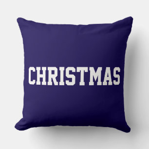 Cojín Decorativo Blanco CHRISTMAS Texto en Negrita Sobre Azul Marin
